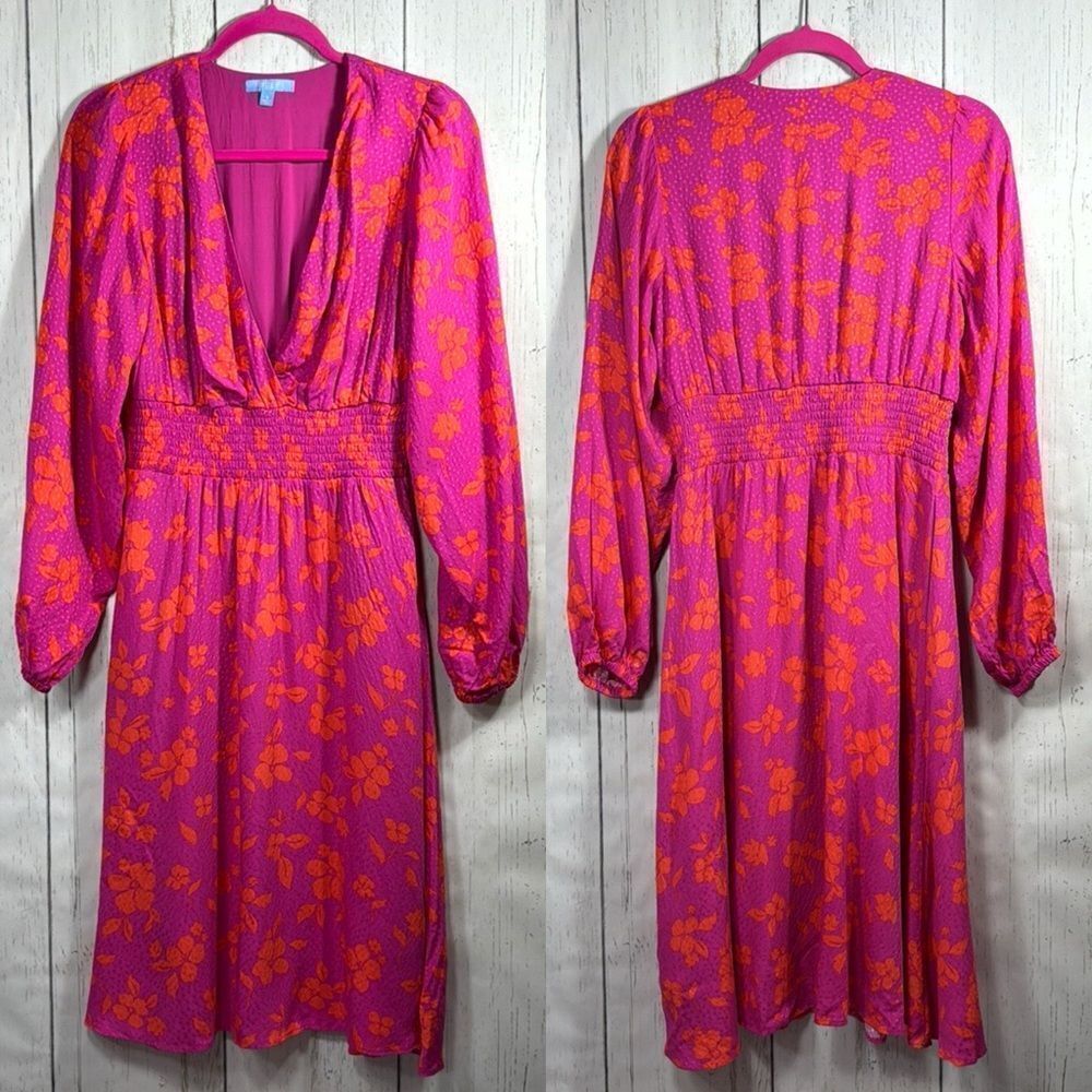 Draper James Pink Floral Smocked Waist Midi Dress S Feminine Romantic Boho